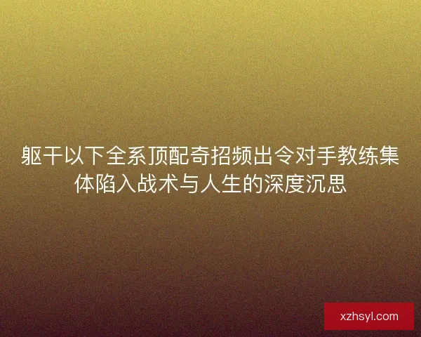躯干以下全系顶配奇招频出令对手教练集体陷入战术与人生的深度沉思